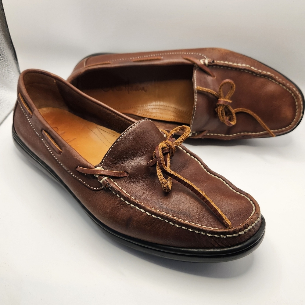 Cole Haan Men's Brown Leather Tie Loafer Moccasin‎ Driving Shoe Size 8.5M